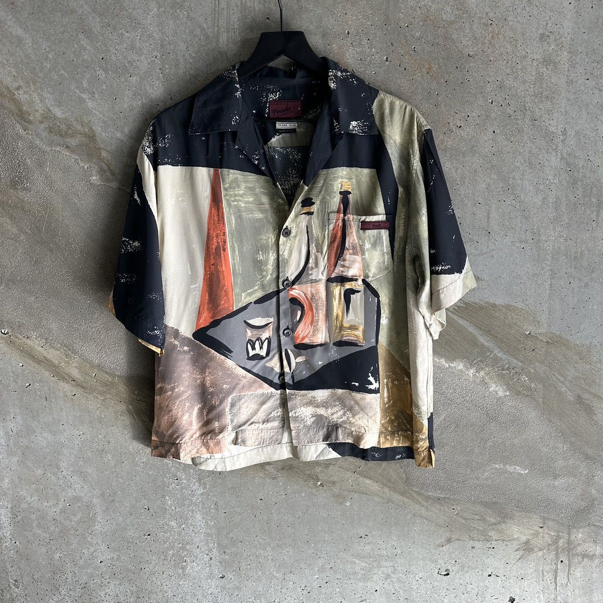 Prada SS17 Wine Bottle Painting Viscose Bowling Shirt Size US L / EU 52-54 / 3 - 7 Thumbnail