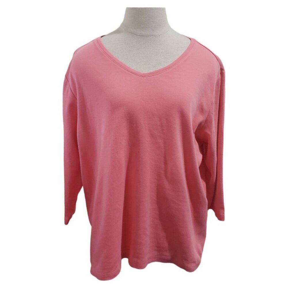 L.L. Bean CT1813 L.L. Bean 3/4 Sleeve Pink V-neck Cotton Tee 1X R Size M / US 6-8 / IT 42-44 - 1 Thumbnail