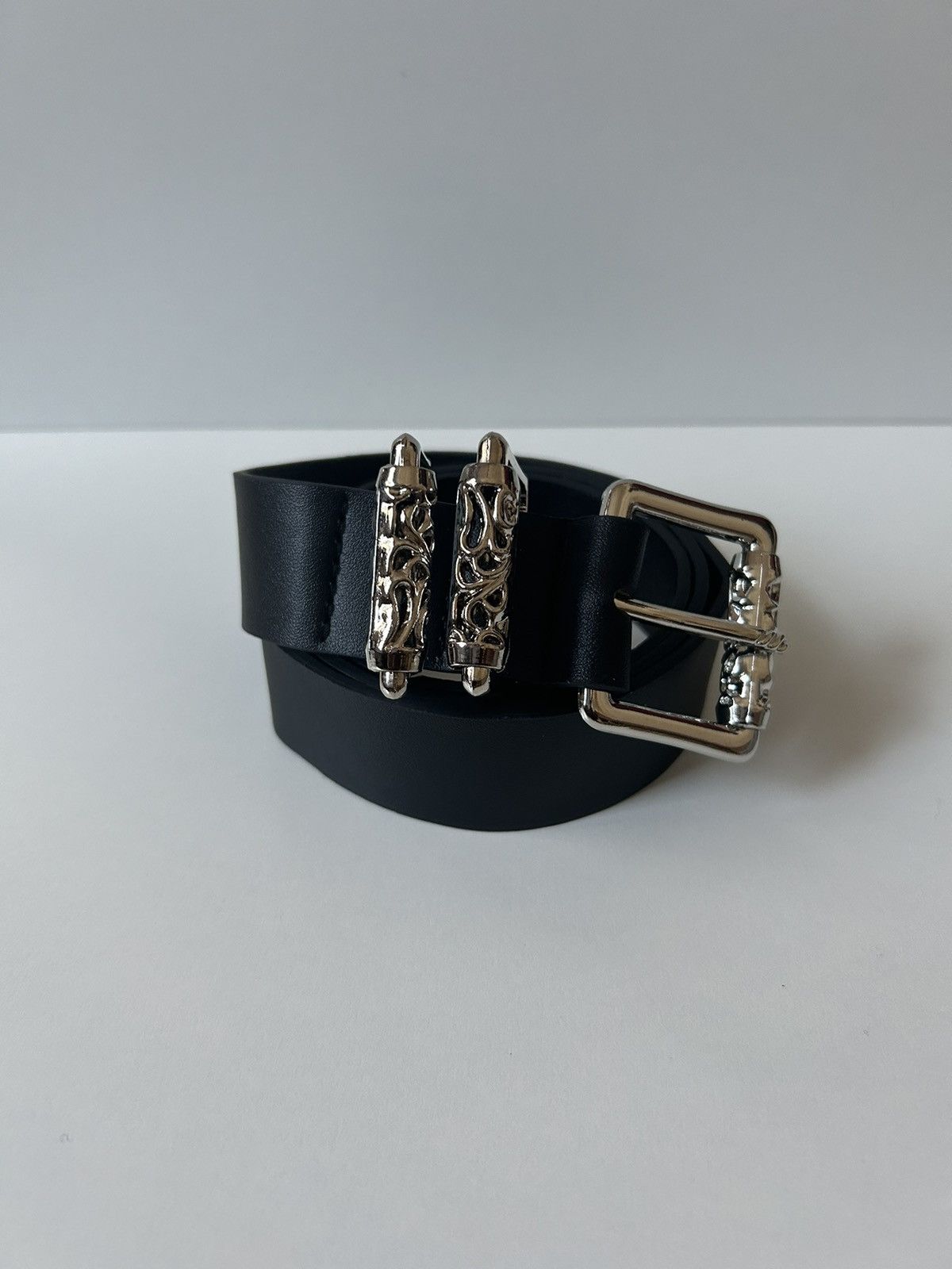 Japanese Brand × Vintage Y2K 2000s Silver cross futuristic black roller belt Size ONE SIZE - 5 Thumbnail