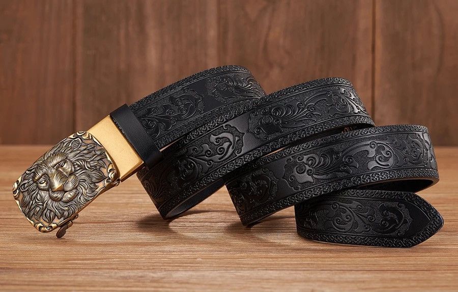 Vintage Lion Pattern Cow Leather Belt Size ONE SIZE - 3 Thumbnail