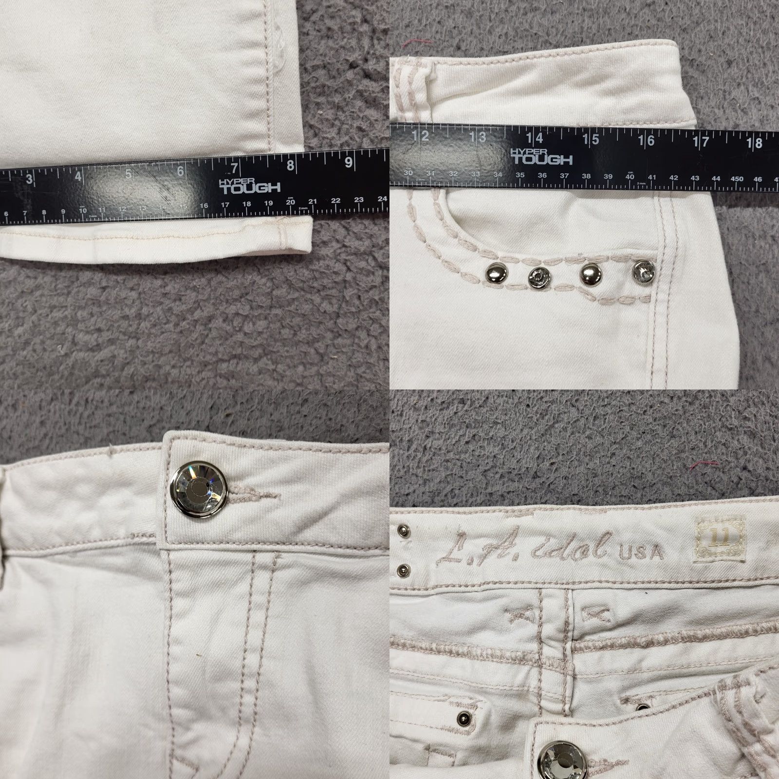 Denime L.A Idol USA Capris Women's Size 11 W33-L21 Ivory Denim Straight Leg Jeans READ Size 32" / US 10 / IT 46 - 8 Thumbnail