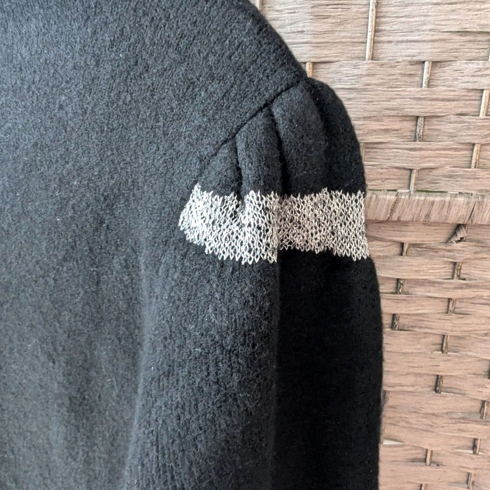 Loft LOFT Womens Black Metallic Silver Bow Puff Sleeve Knit Sweater S Holiday Size S / US 4 / IT 40 - 4 Thumbnail