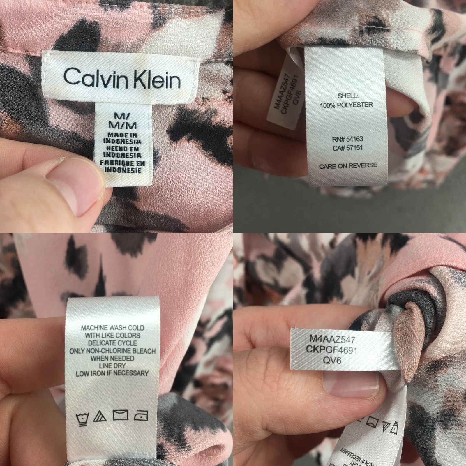 Calvin Klein Calvin Klein Blouse Top Womens M Pink Floral Long Sleeve Casual V-Neck Roll Tab Sleeve Shirt Pattern Floral Ladies Mens Womens Size M / US 6-8 / IT 42-44 - 9 Thumbnail