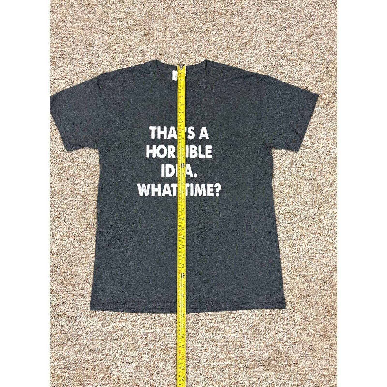 Gildan Gildan Graphic T Shirt Grey Adult M Thats A Horrible Idea What Time Bold White Letters Unisex Adults Short Sleeve Round Neck Cotton Blend Size US M / EU 48-50 / 2 - 5 Thumbnail