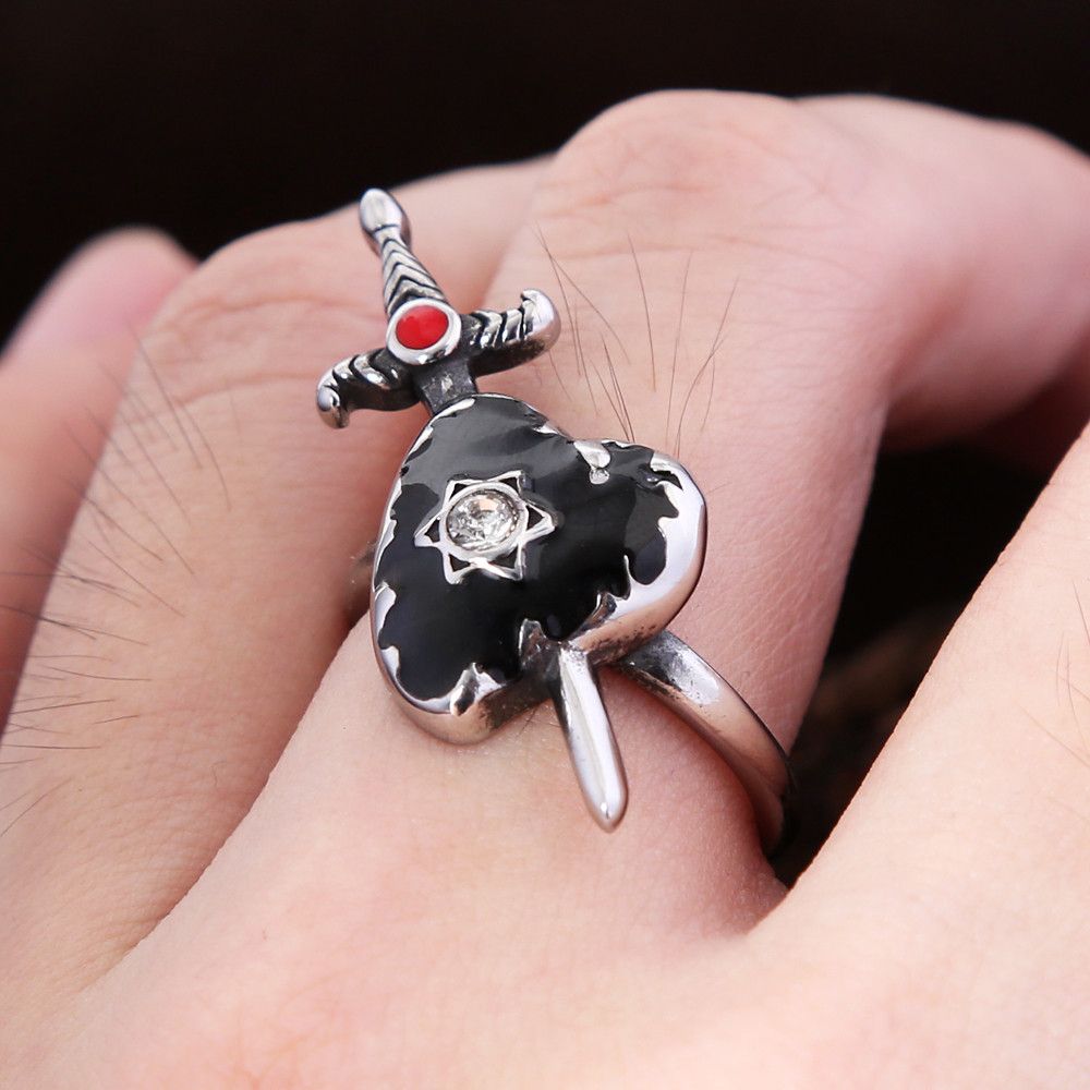 Jewelry Vintage Arrow Through Black Heart Ring Size ONE SIZE - 4 Thumbnail