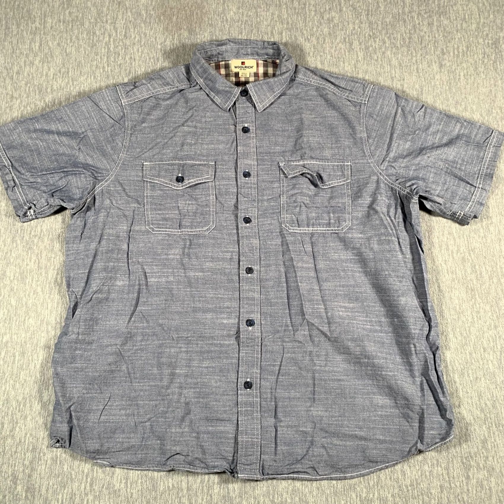 Vintage Woolrich Shirt Mens XXL Blue Chambray Short Sleeve Button Front Cotton Casual Size US XXL / EU 58 / 5 - 2 Thumbnail