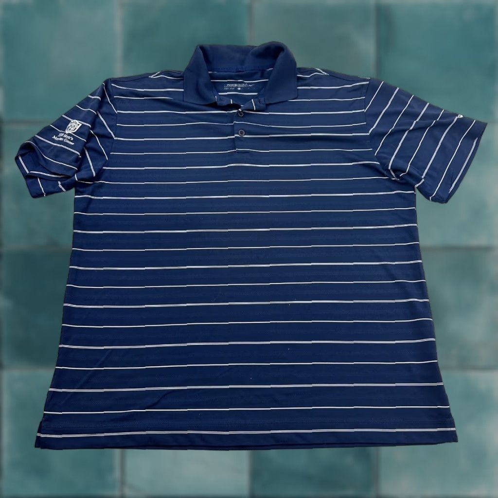 Nike Nike Golf Polo Shirt Mens L Blue Striped Dri-Fit Short Sleeve Size US L / EU 52-54 / 3 - 1 Thumbnail
