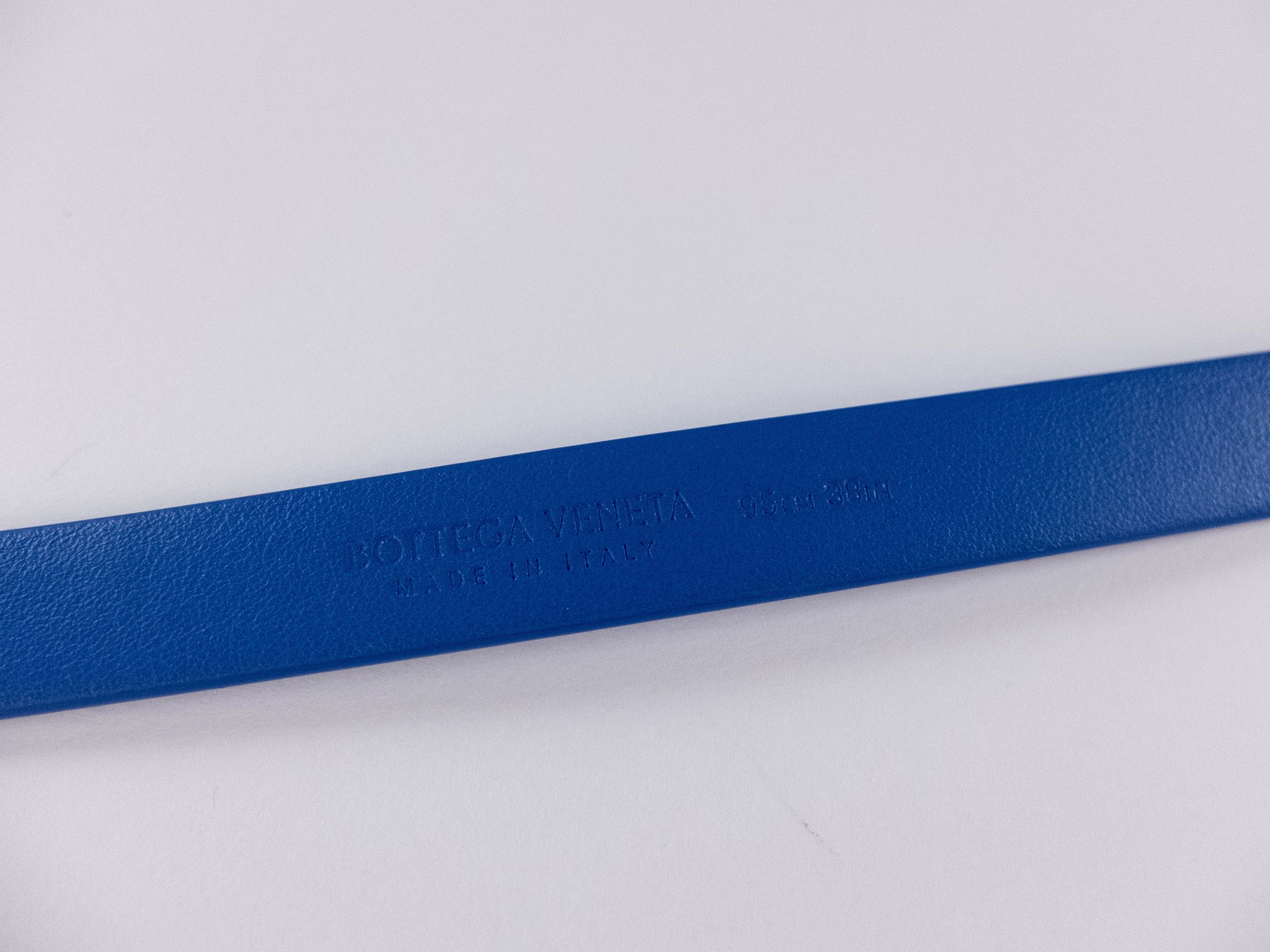 Bottega Veneta BOTTEGA VENETA cobalt blue thin French calf leather belt 95 Size 36 - 6 Thumbnail