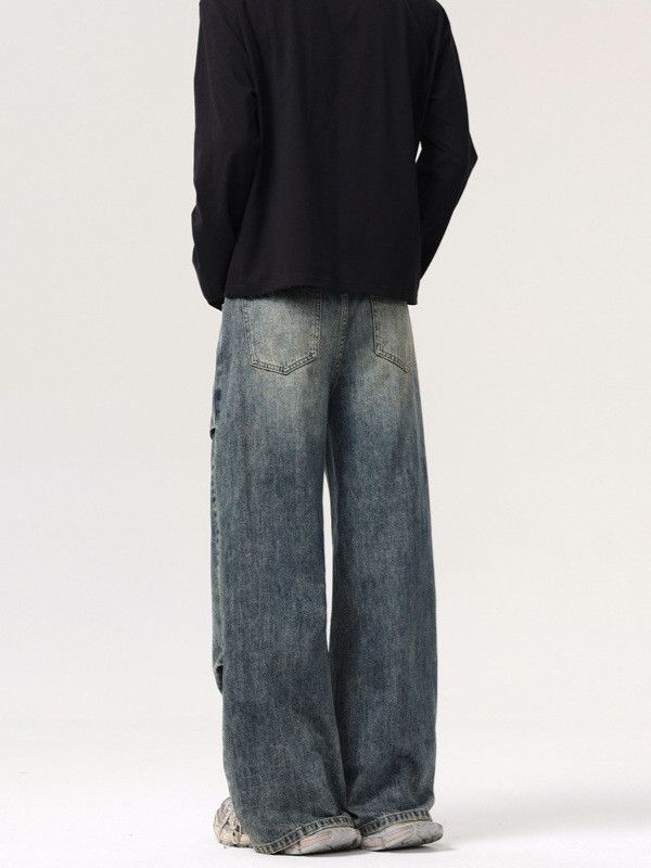 Japanese Brand Men's straight washed distressed wide-leg jeans Size US 32 / EU 48 - 4 Thumbnail