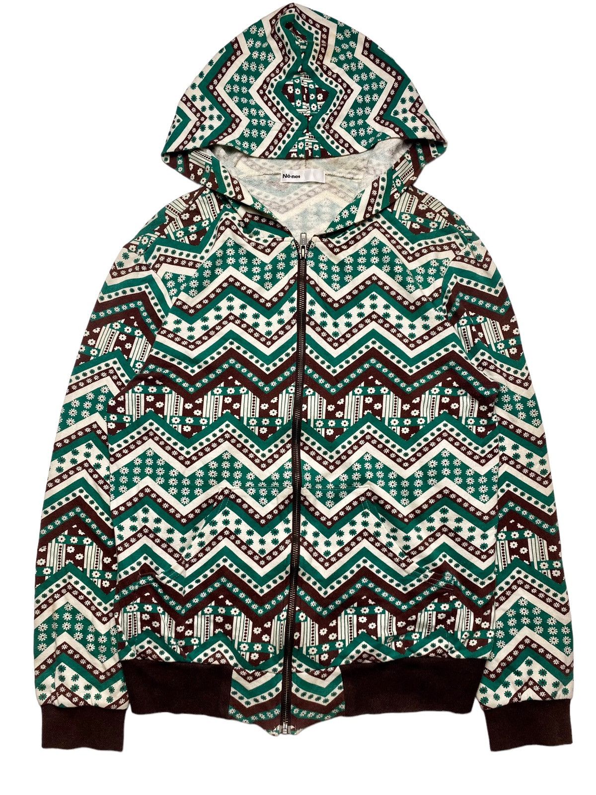 image of Issey Miyake x Mercibeaucoup 2000S Ne-Net - Patterned Micro Flower Zip Hoodie in Green, Women's (Si