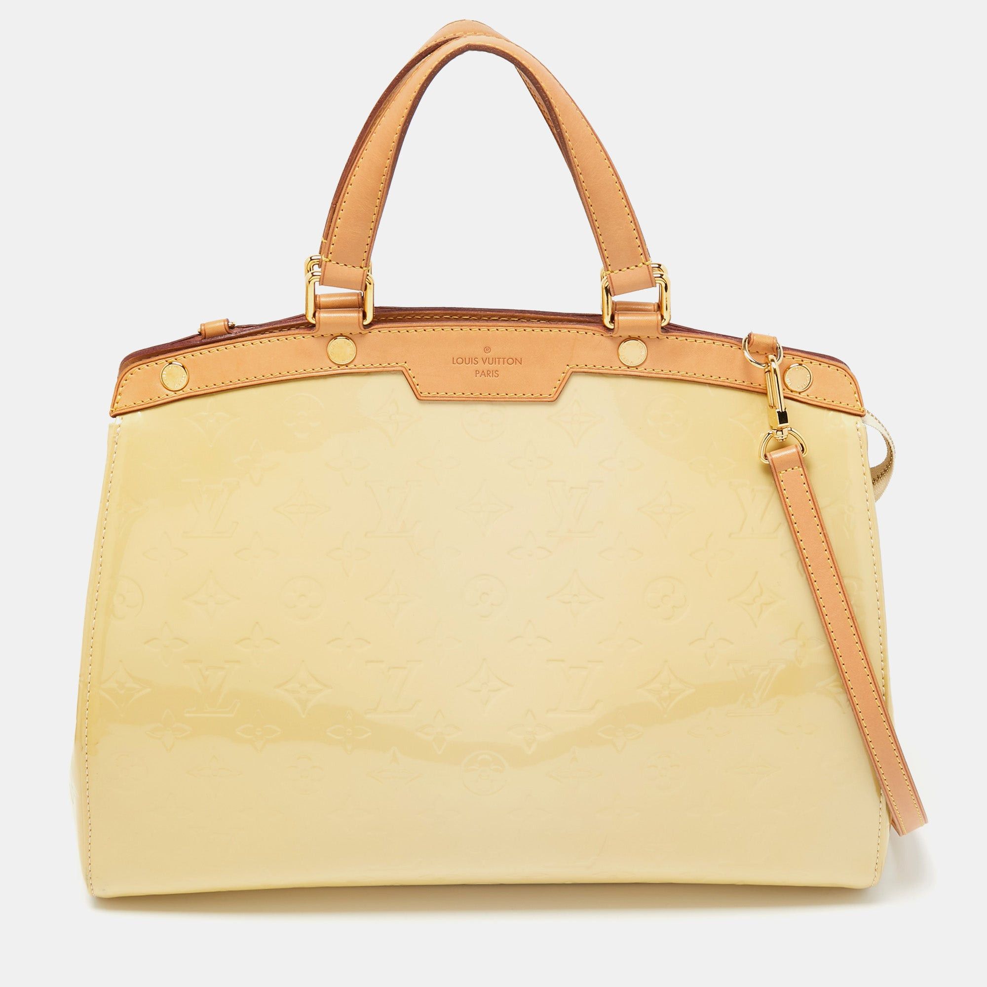 image of Louis Vuitton Blanc Corail Monogram Vernis Brea Gm Bag in White, Women's