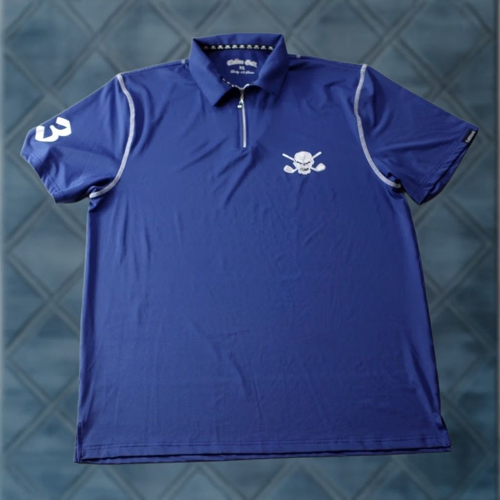 Vintage Tattoo Golf Polo Mens XL Short Sleeve 1/4 Zip Skull Logo Performance Blue Size US XL / EU 56 / 4 - 1 Thumbnail