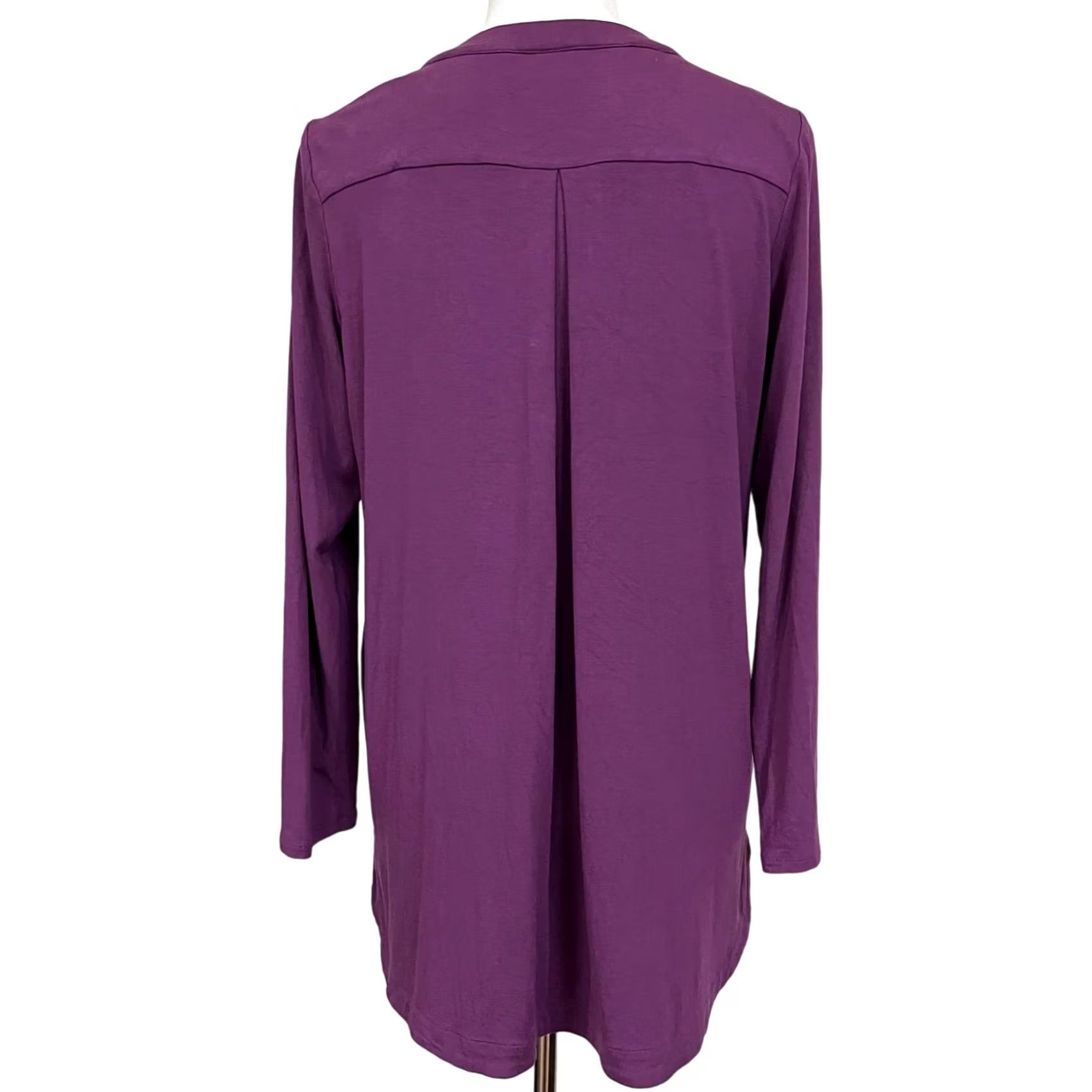 J. Jill J.Jill Wearever Top Long Sleeve Knit Button Front Tunic Pockets Women’s Petite M Purple Knit's Tunic Blouse Shirt Size M / US 6-8 / IT 42-44 - 5 Thumbnail