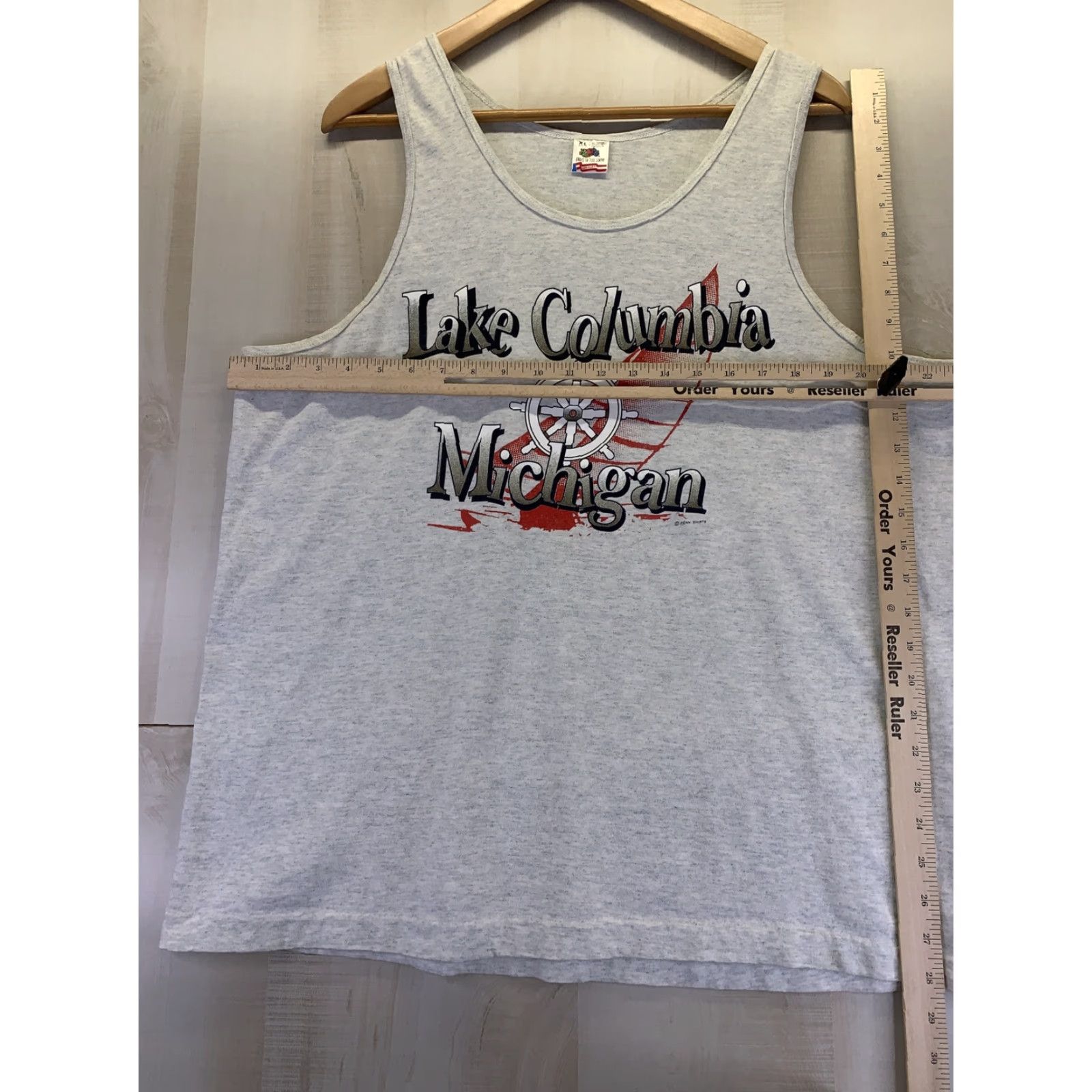 Fruit Of The Loom Vintage Lake Columbia Michigan Graphic Mens Tank Top XL USA Made Shirt Tank Top``` Size US XL / EU 56 / 4 - 5 Thumbnail