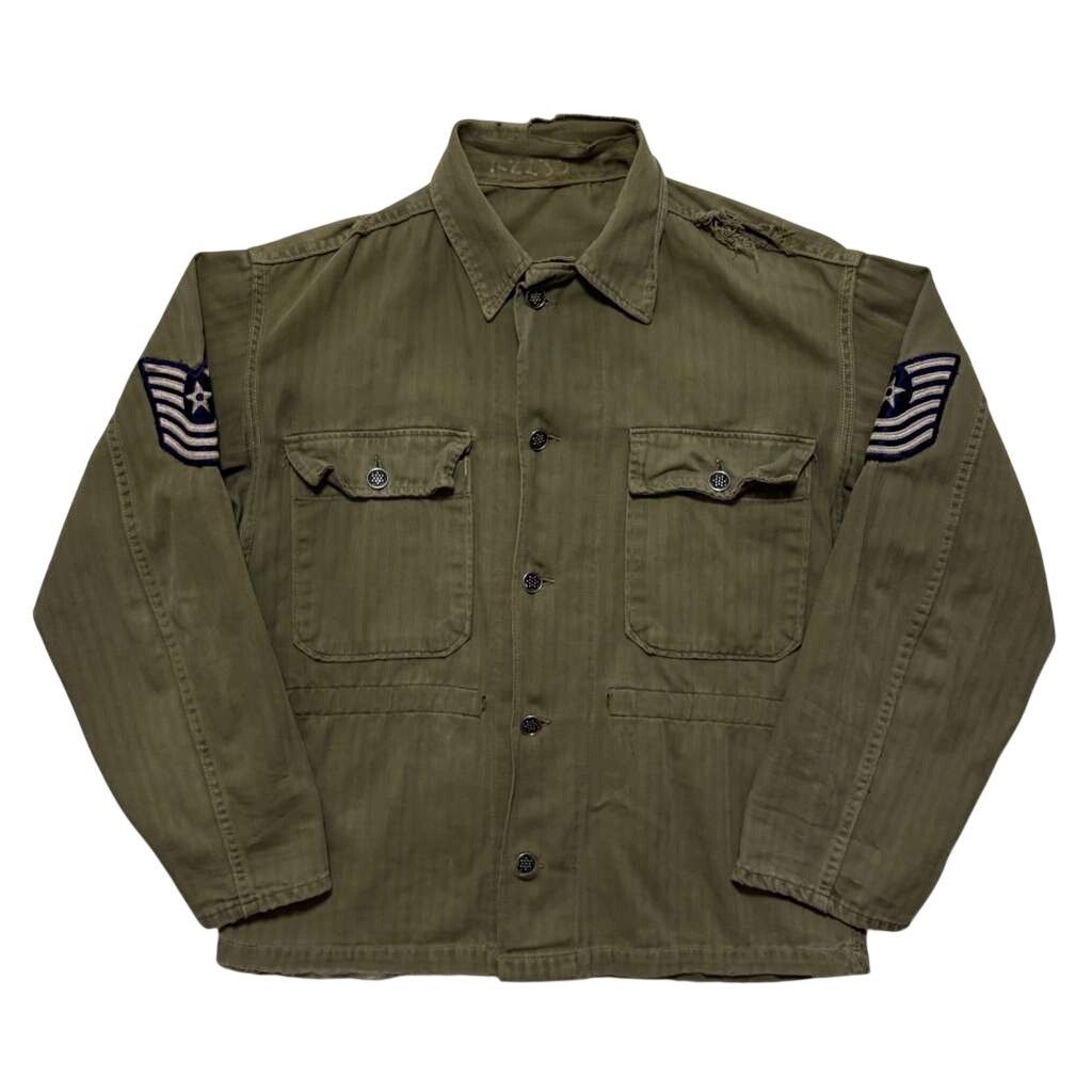 VTG 40's HBT WW2 Air Force Utility Button Up Shirt Green M