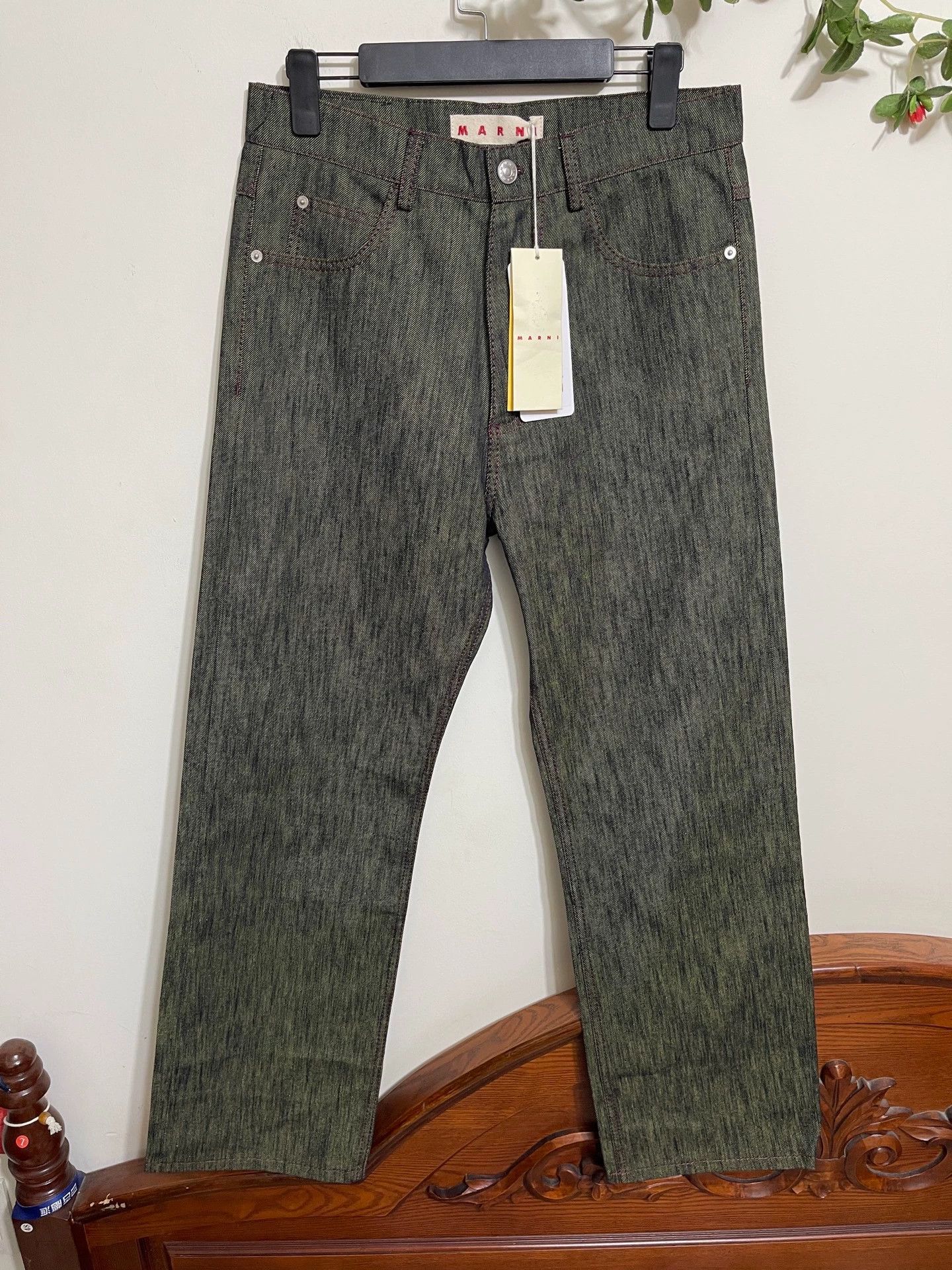 Marni High-Waist Straight Leg Moss Green Denim Jeans 30