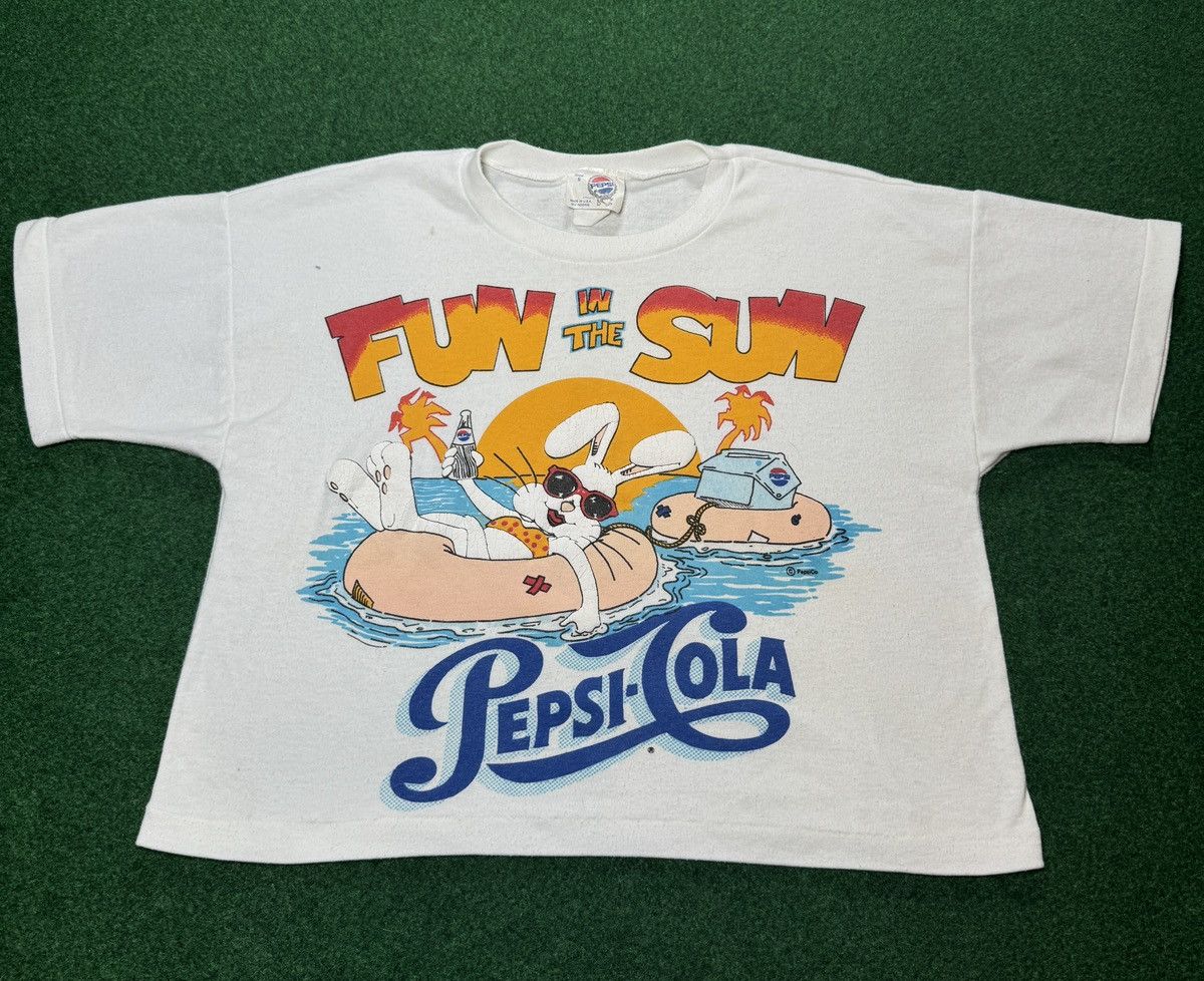 80s RARE Pepsi Cola Fun In The Sun Beach Crop Top T Shirt