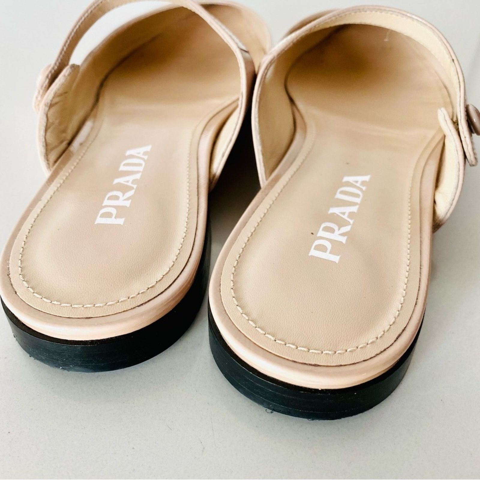 Prada PRADA Nude Cream Beige Patent Leather Flats Slip On Slides Size US 8 / IT 38 - 17 Thumbnail
