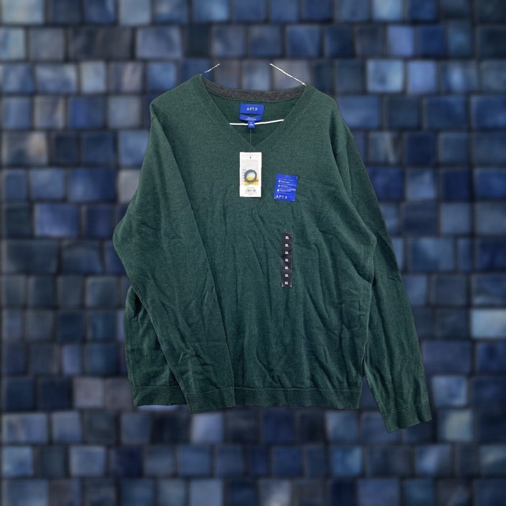 Apt. 9 VINTAGE Mens APT.9 Merino Blend Green Slim Fit V-Neck Long Sleeve Sweater SZ XL Soft NEW Size US XL / EU 56 / 4 - 1 Thumbnail