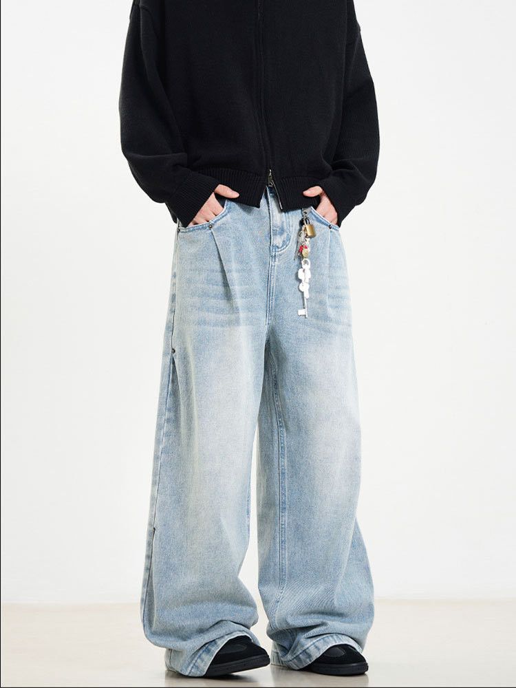 Vintage Retro men's loose straight wide-leg washed blue jeans Size US 32 / EU 48 - 5 Thumbnail