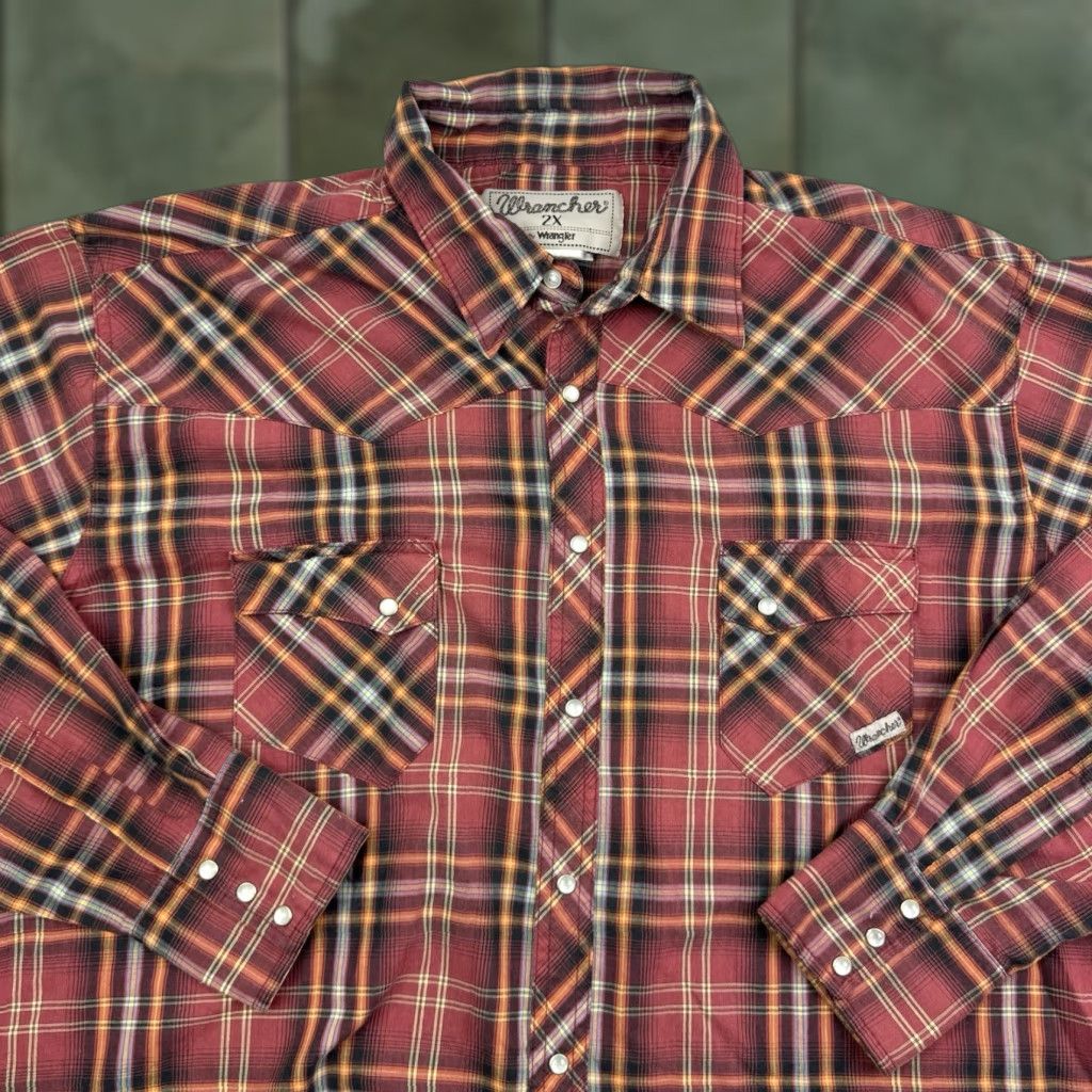 Wrangler VINTAGE Wrangler Wrancher Pearl Snap Shirt Adult 2XL Red Plaid Western Cowboy Mens Size US XXL / EU 58 / 5 - 1 Thumbnail