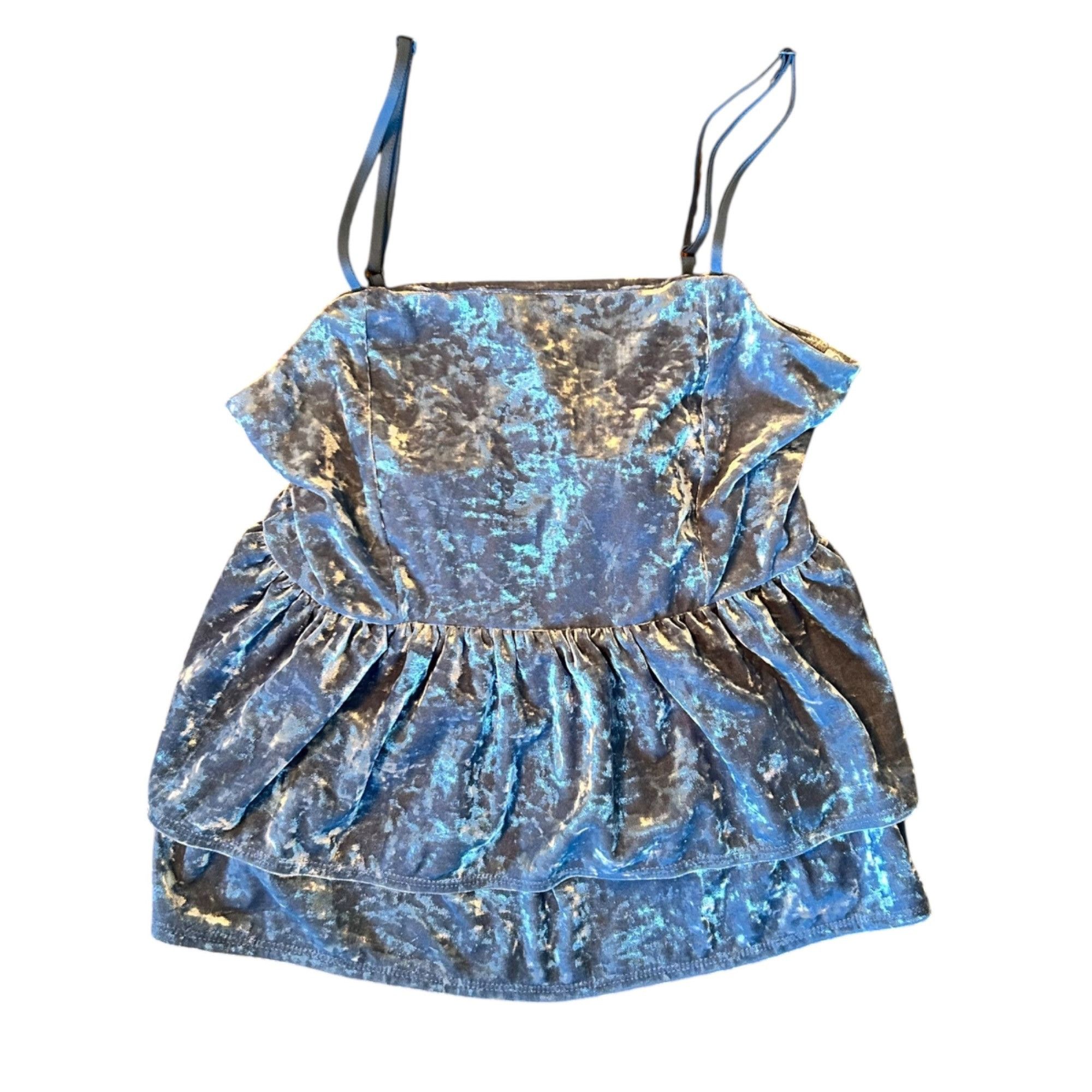 American Eagle Outfitters American Eagle Blue Velvet Peplum Babydoll Coquette Camisole Size XS / US 0-2 / IT 36-38 - 1 Thumbnail
