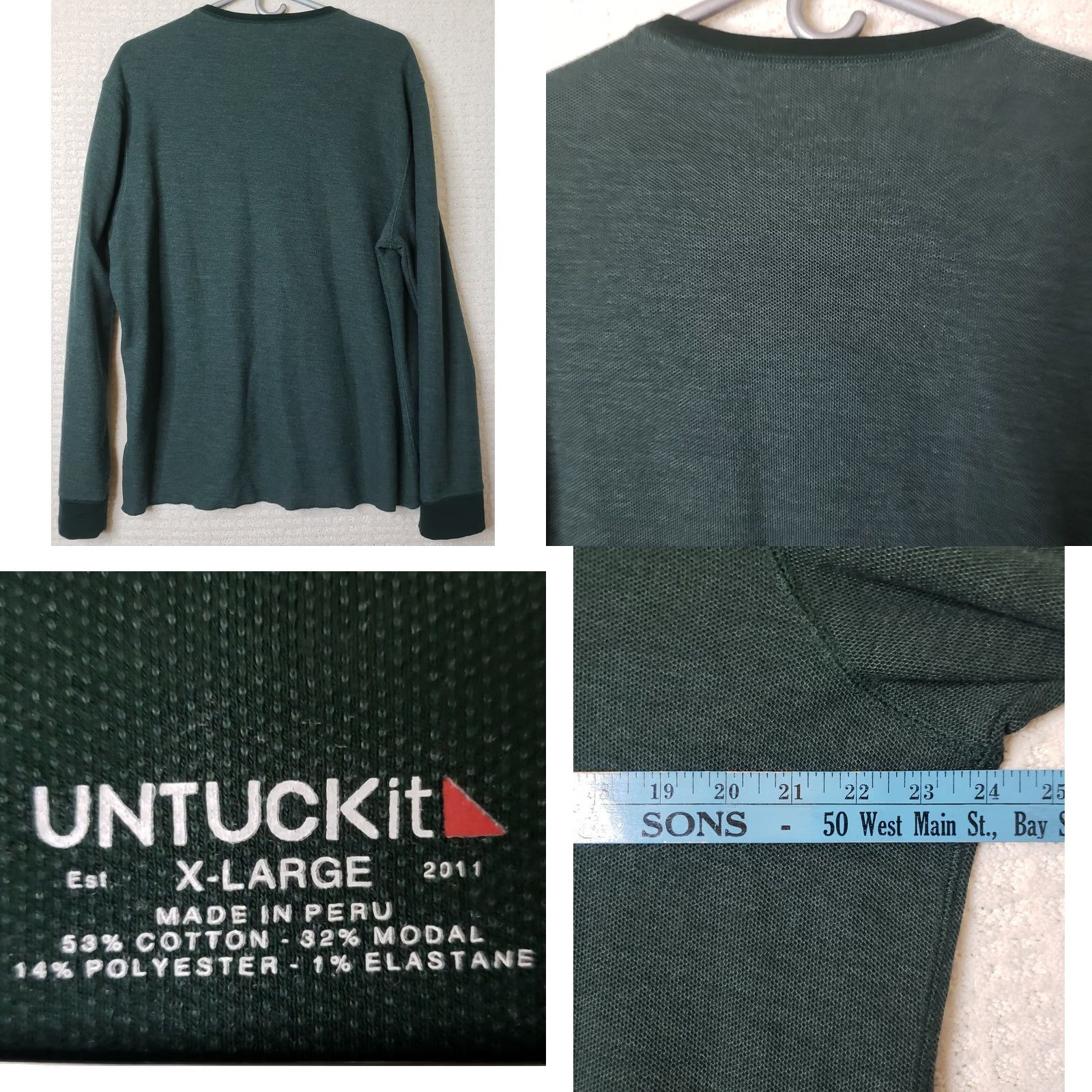 UNTUCKit UNTUCKit Men XL Henley Sweater Shirt Heathered Green Button-Up Long Sleeve Casual Casual Comfort N/A Size US XL / EU 56 / 4 - 8 Thumbnail