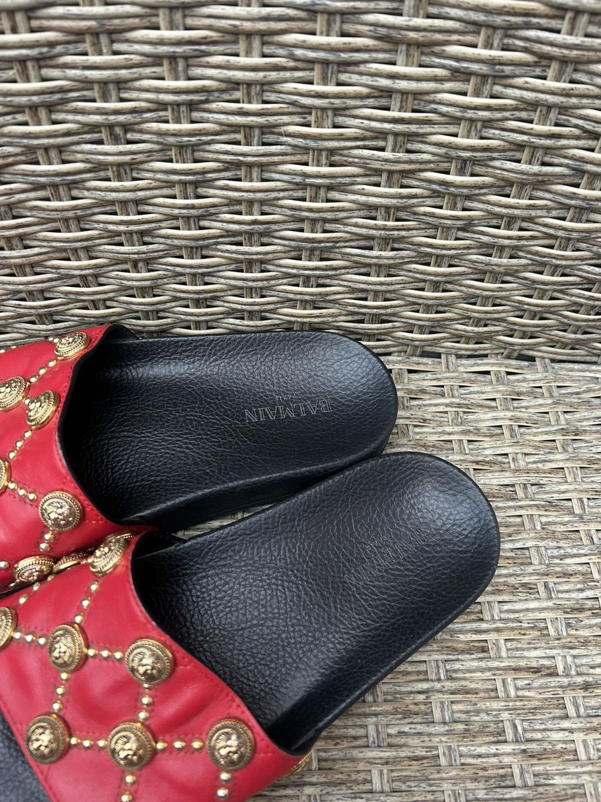 Balmain Balmain Paris Embellished Red Leather Slides Size 38 Size US 8 / IT 38 - 5 Thumbnail