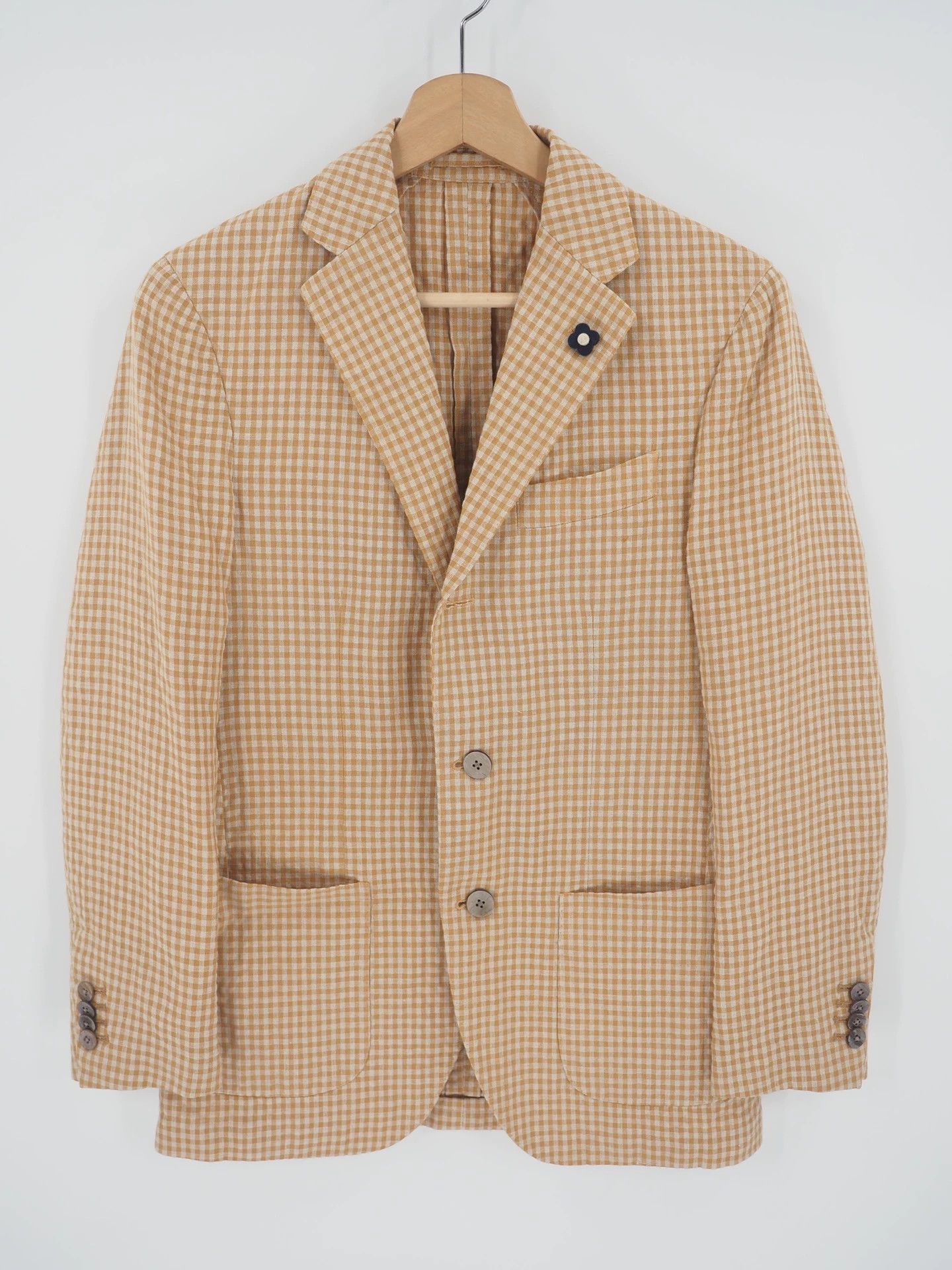 Lardini LARDINI Yellow Plaid Wool/Linen Blazer Size 44R - 1 Thumbnail