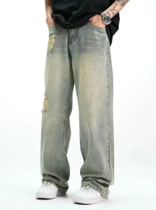 Japanese Brand × Jean Pants Men's retro trend casual loose ripped jeans y2k Size US 32 / EU 48 - 1 Thumbnail