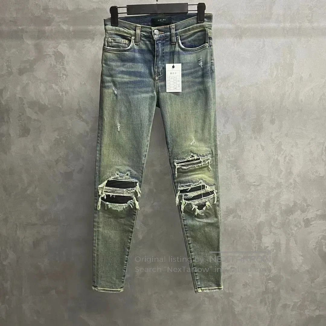 Amiri Amiri Blue Leather Patchwork Zipper Hem Jeans. Size 26" / US 2 / IT 38 - 1 Thumbnail