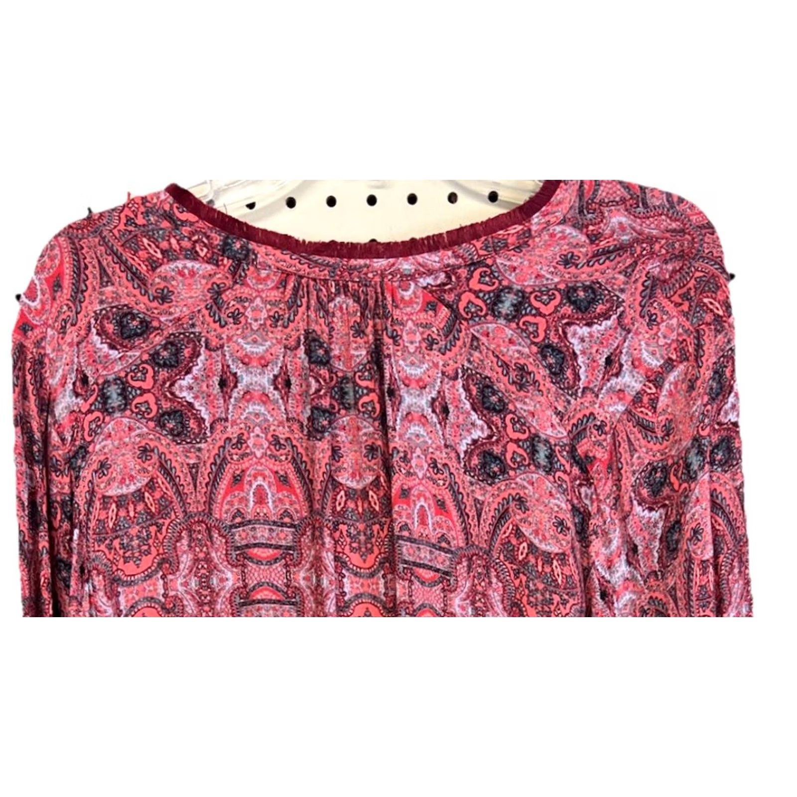 Lucky Brand Lucky Brand Boho Paisley Peasant Top Women Long Sleeve Tassel Tie Burgundy Multicolor Size XL / US 12-14 / IT 48-50 - 6 Thumbnail