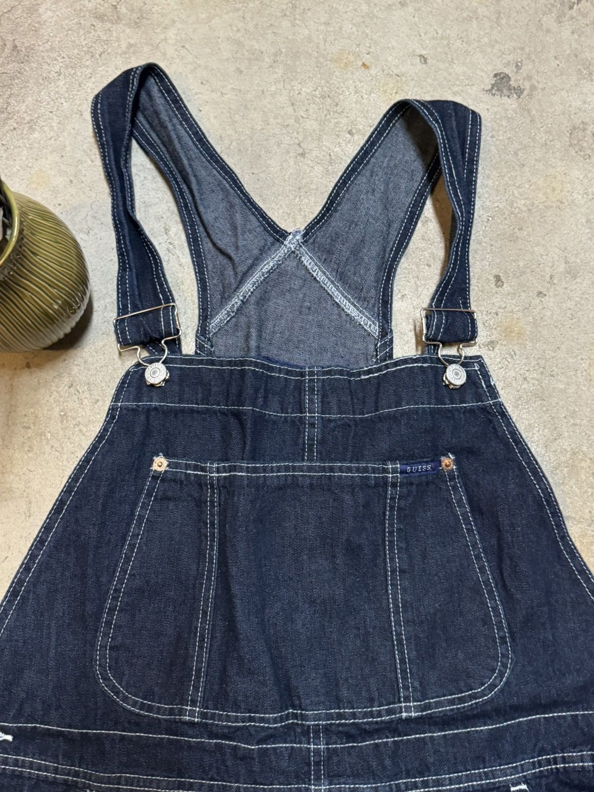 Guess × Vintage Vintage Guess Wide Leg Denim Overalls Size Large Dark Indigo Size US 36 / EU 52 - 6 Thumbnail