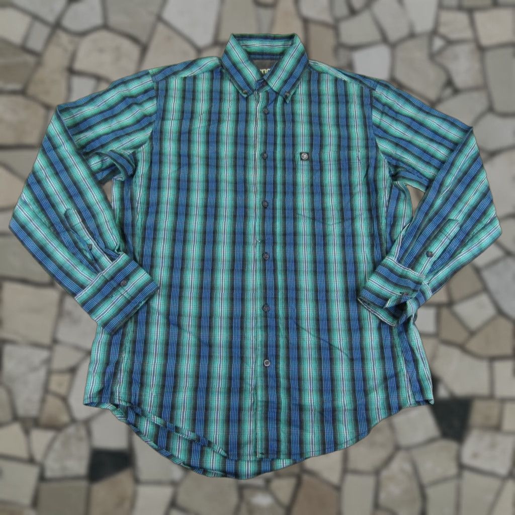 Wrangler VINTAGE Wrangler Men's Shirt Medium Blue Green Plaid Western Cowgirl Cowboy 90s Button Up Size US M / EU 48-50 / 2 - 1 Thumbnail