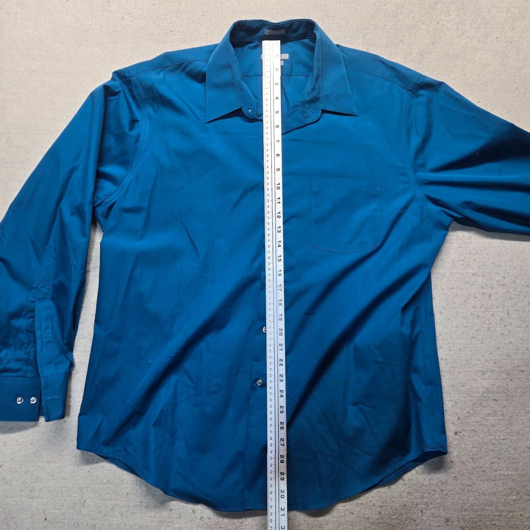 Van Heusen Van Heusen Shirt Mens Slim Solid Blue Poplin Button Up Long Sleeve 17.5 Adult Size US XL / EU 56 / 4 - 6 Thumbnail