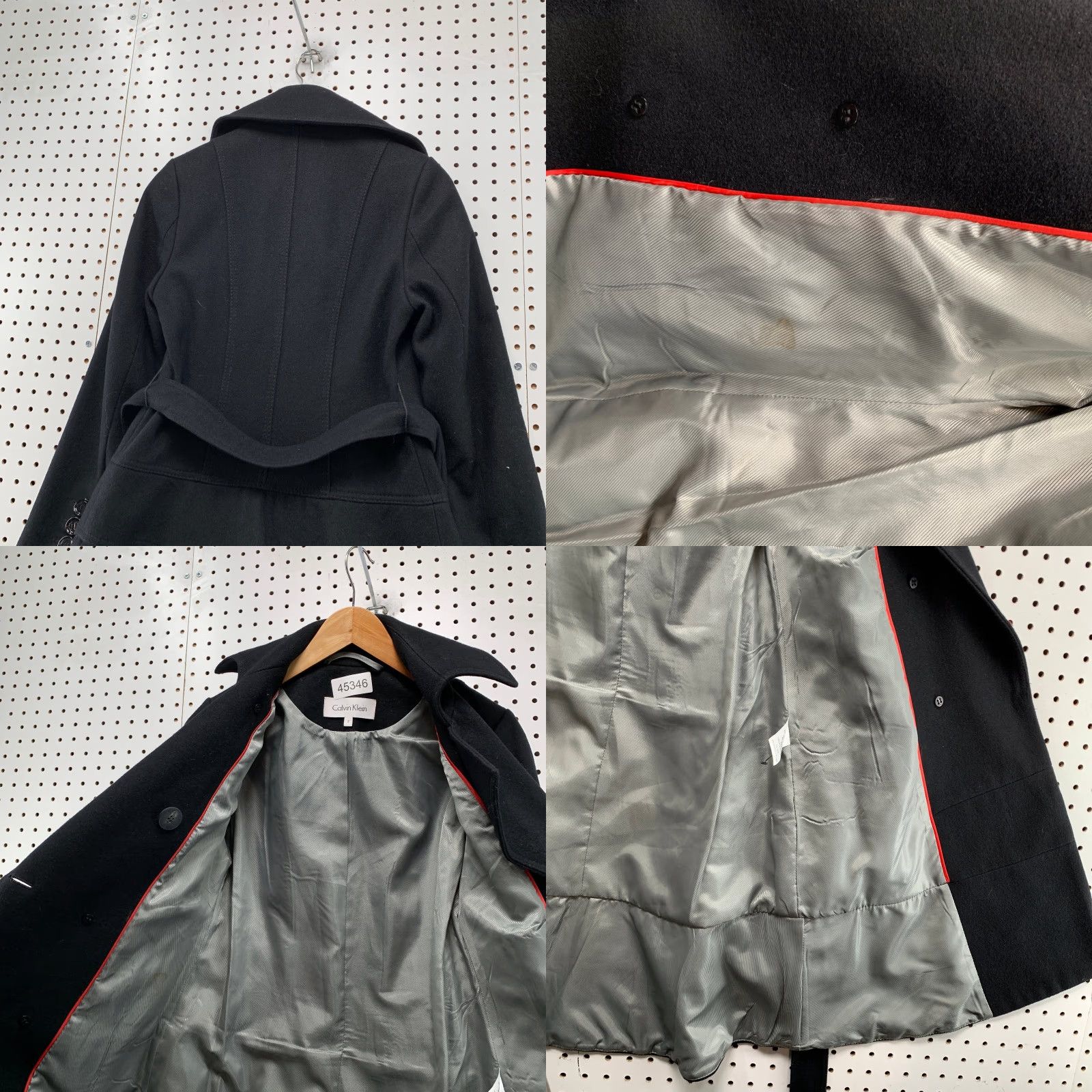 Calvin Klein Calvin Klein Wool Coat Women Black 2 Tiered Belted Double Breasted Ruffle Skirt Size 26" / US 2 / IT 38 - 10 Thumbnail