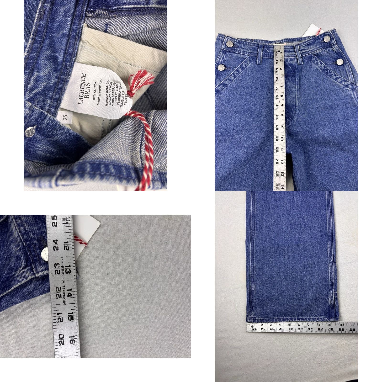 Vintage Laurence Bras Pants Women 25x30 Denim Jeans Wide-Leg Button Closure Blue Carpenter Regular Inseam 30 Womens Buttons Vintage No Size 42" / US 20 - 8 Thumbnail