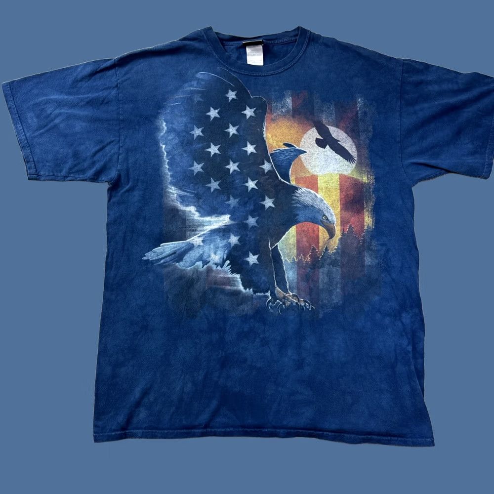 Vintage Liquid Blue Soaring Eagle Shirt Mens 1XL American Flag Usa Aop Vtg, Men's