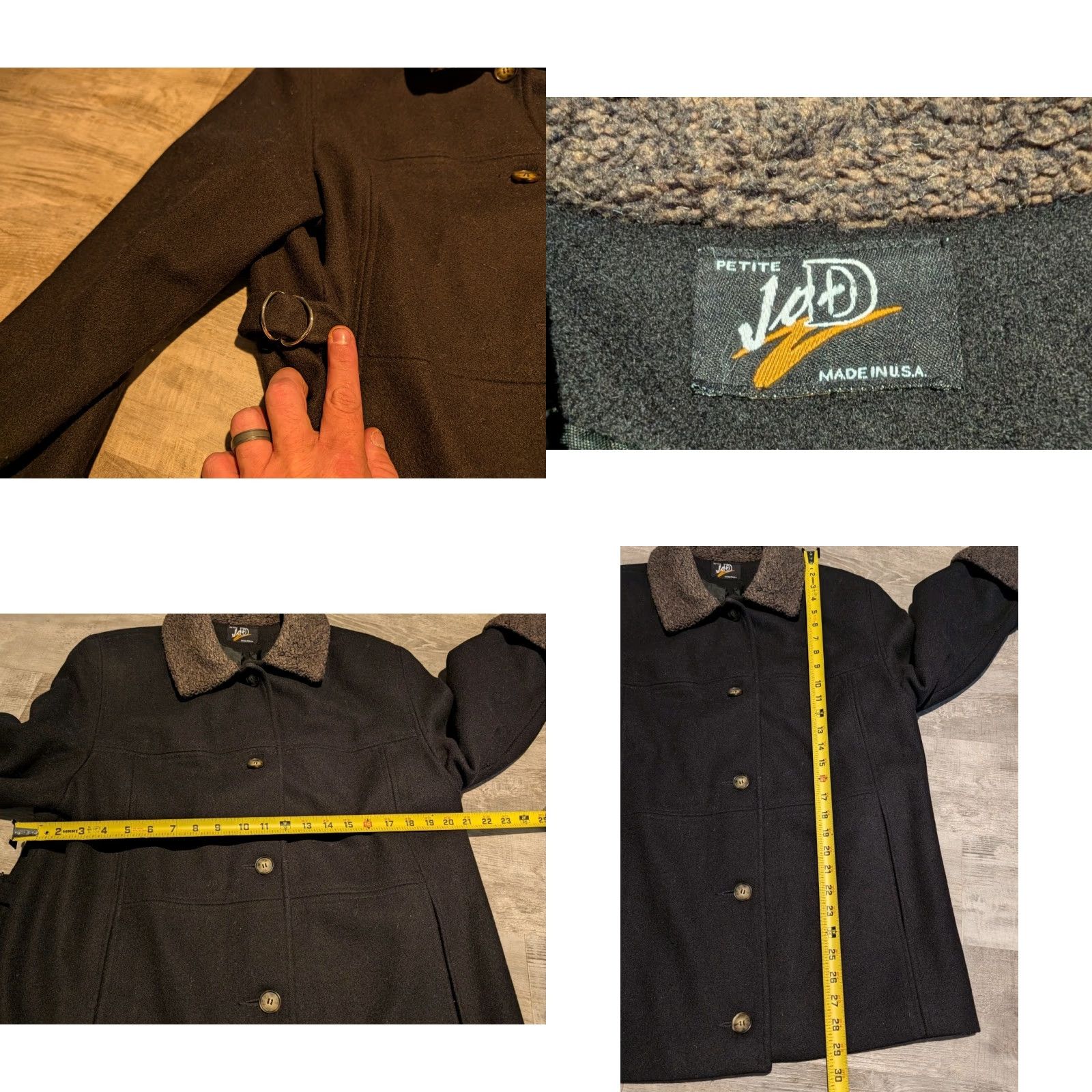 Vintage VTG Jo-D Petite Women’s Black Wool Coat W/ Faux Fur Collar/Cuffs Sz M? USA Made Size M / US 6-8 / IT 42-44 - 8 Thumbnail