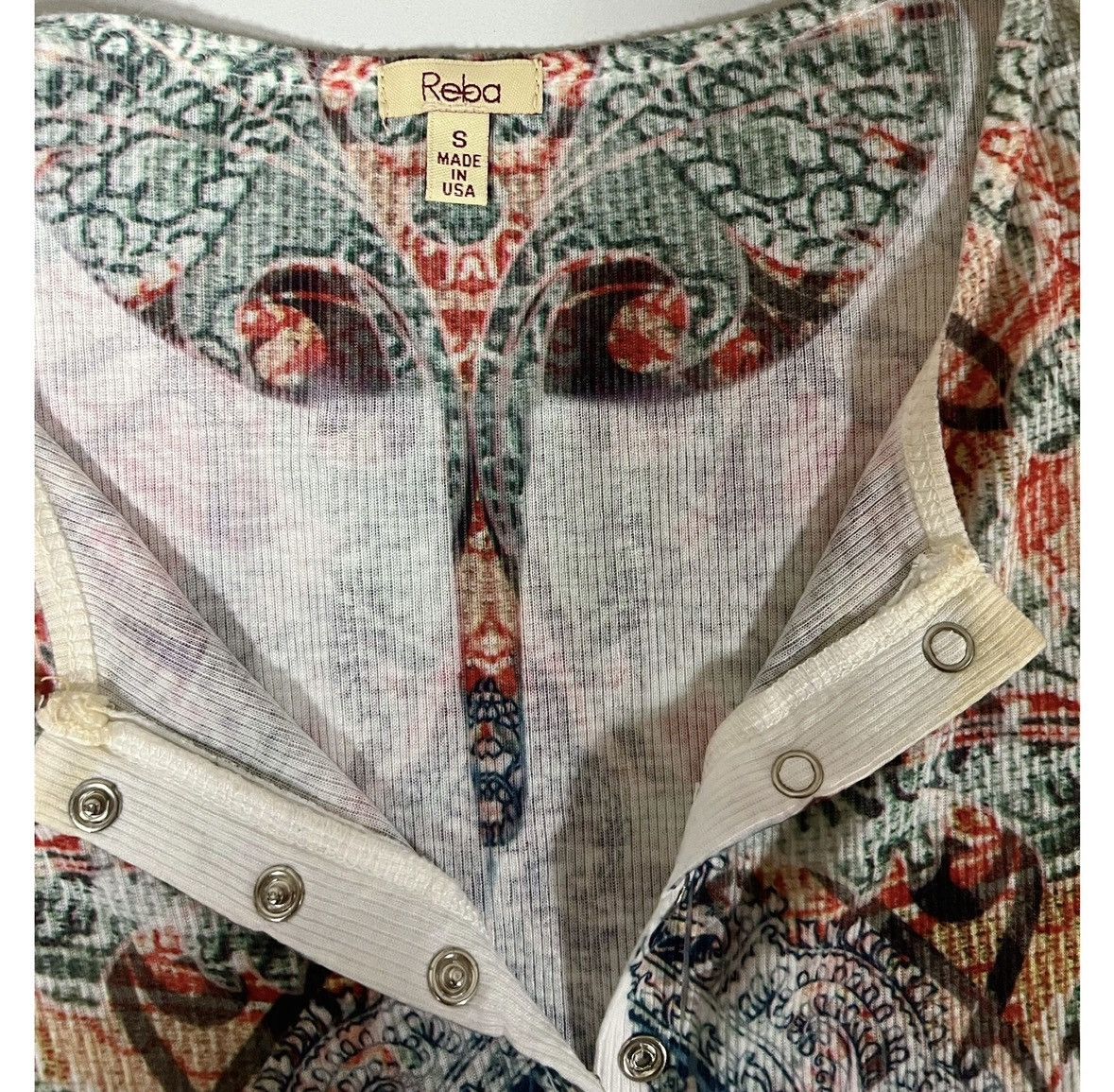 Dillard's Reba Orange Boho Bohemian Henley Shirt Top Blouse Size S 🧡💙✨ Size S / US 4 / IT 40 - 3 Thumbnail