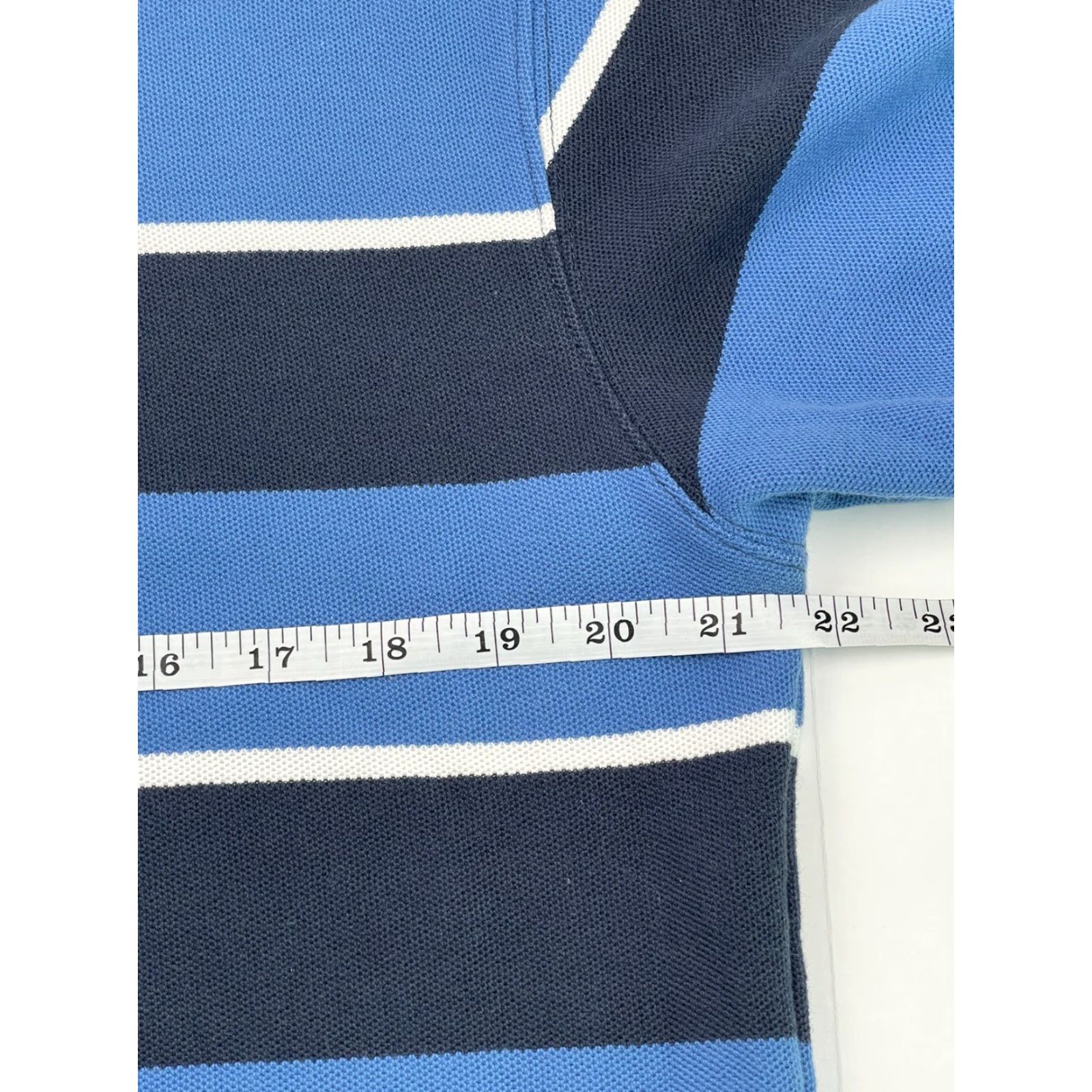 Vintage LL Bean Polo Shirt Men’s Short Sleeve Striped Cotton Button-Front Casual Regular Size M Navy Light Blue White 90s USA Mens Size US M / EU 48-50 / 2 - 6 Thumbnail