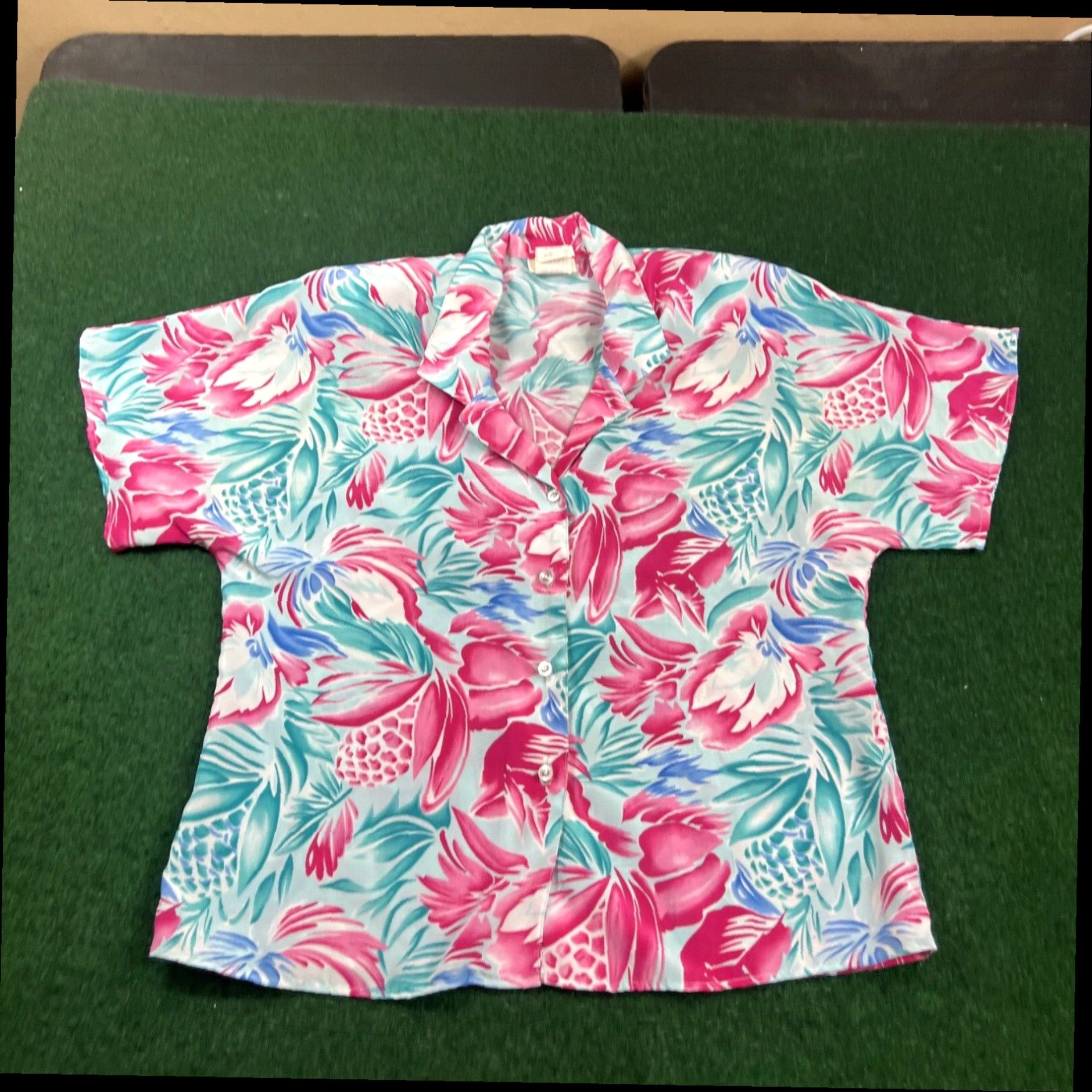 Pinko Glances Los Angeles Top Sz 10 Silky Sheer Pink Blue Floral Shirt Bright Colors Size L / US 10 / IT 46 - 1 Thumbnail