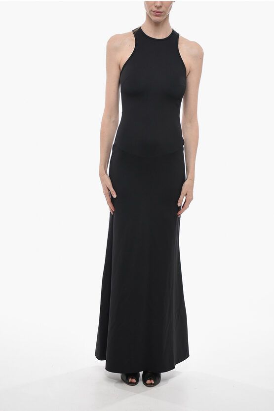 og1mm0724 Sfilata Flared Cotton Blend Maxi Dress in Black