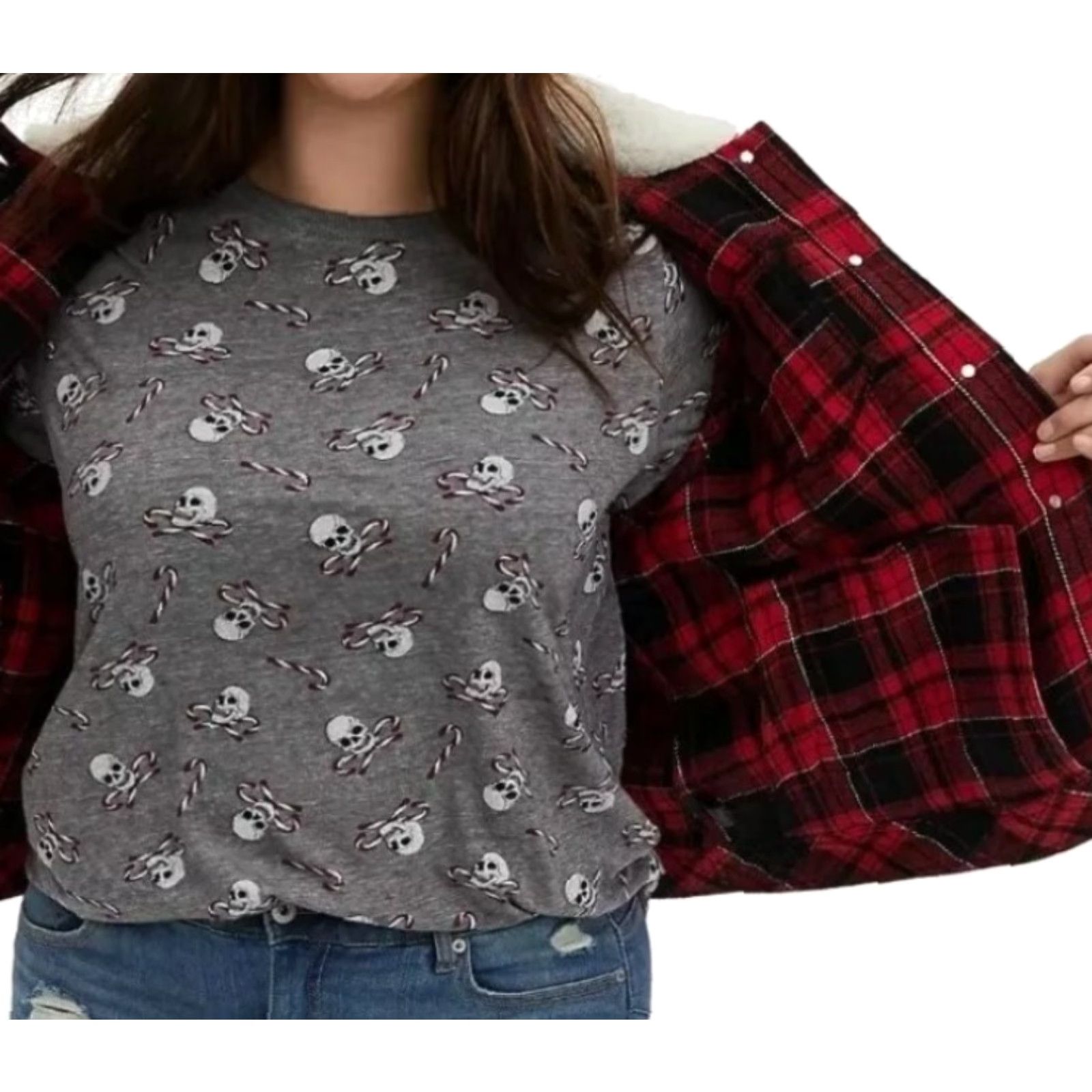 Torrid Torrid Plus Size 1X Grey Vintage Triblend Classic Fit Crew Tee Skull Candy Cane Shirt Women Size XL / US 12-14 / IT 48-50 - 3 Thumbnail