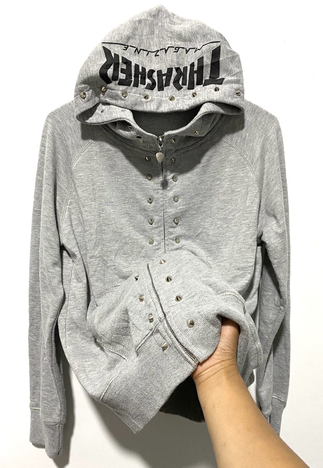 image of Skategang x Thrasher Jouetie X Thrasher Magazine With Studded Zipper Hoodie in Grey (Size Small)