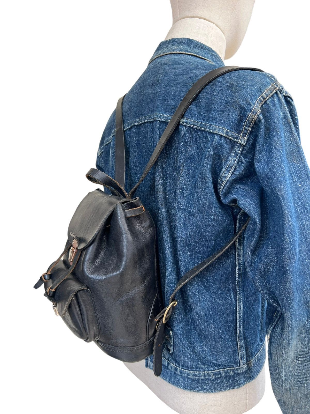 image of Bag x Leather Vintage Herz Japan Patina Black Leather Mini Backpack, Women's