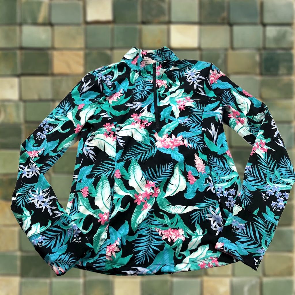 Tommy Bahama Tommy Bahama Golf 1/4 Zip Long Sleeve Pullover Floral Black Green Size S / US 4 / IT 40 - 1 Thumbnail
