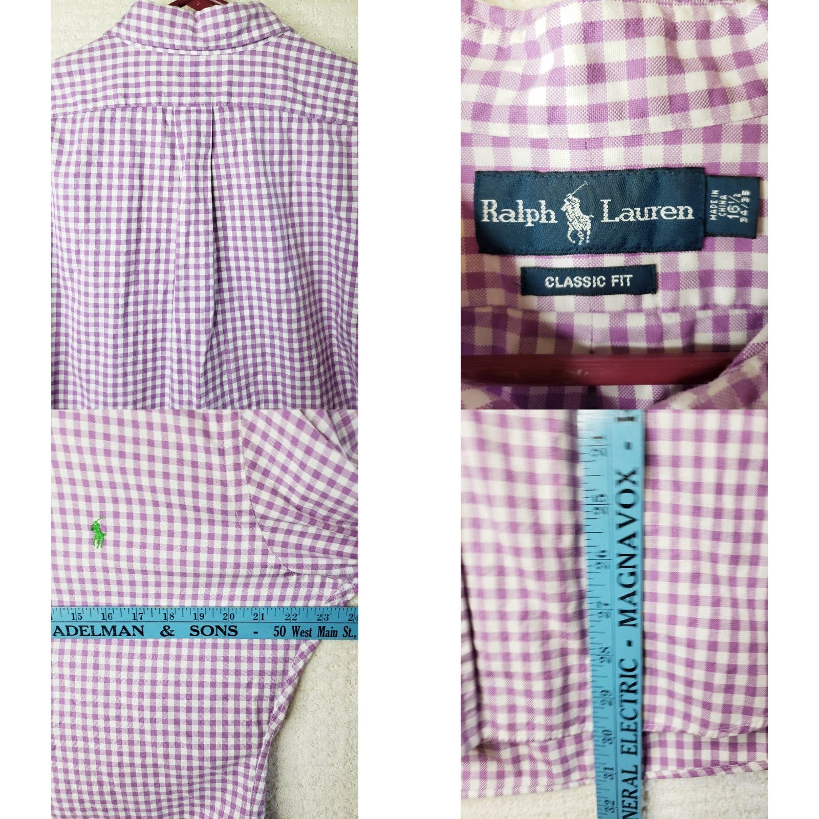 Polo Ralph Lauren Ralph Lauren Button Down Shirt Men's 16.5/34-35 L. S. White Purple Check Shirt Size US L / EU 52-54 / 3 - 8 Thumbnail