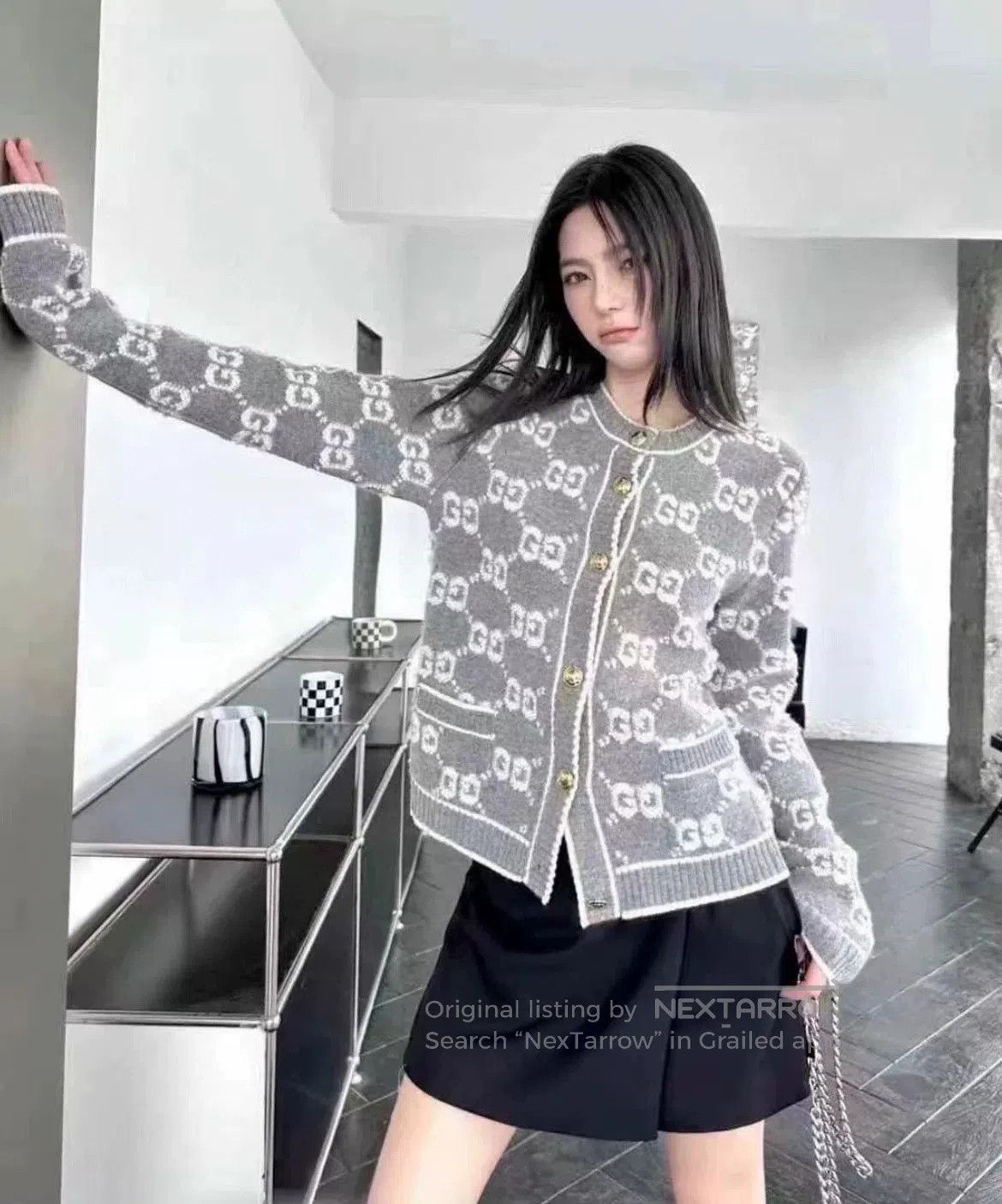 Gucci GUCCI Gray GG Knit Cardigan XS. Size US XS / EU 42 / 0 - 8 Thumbnail