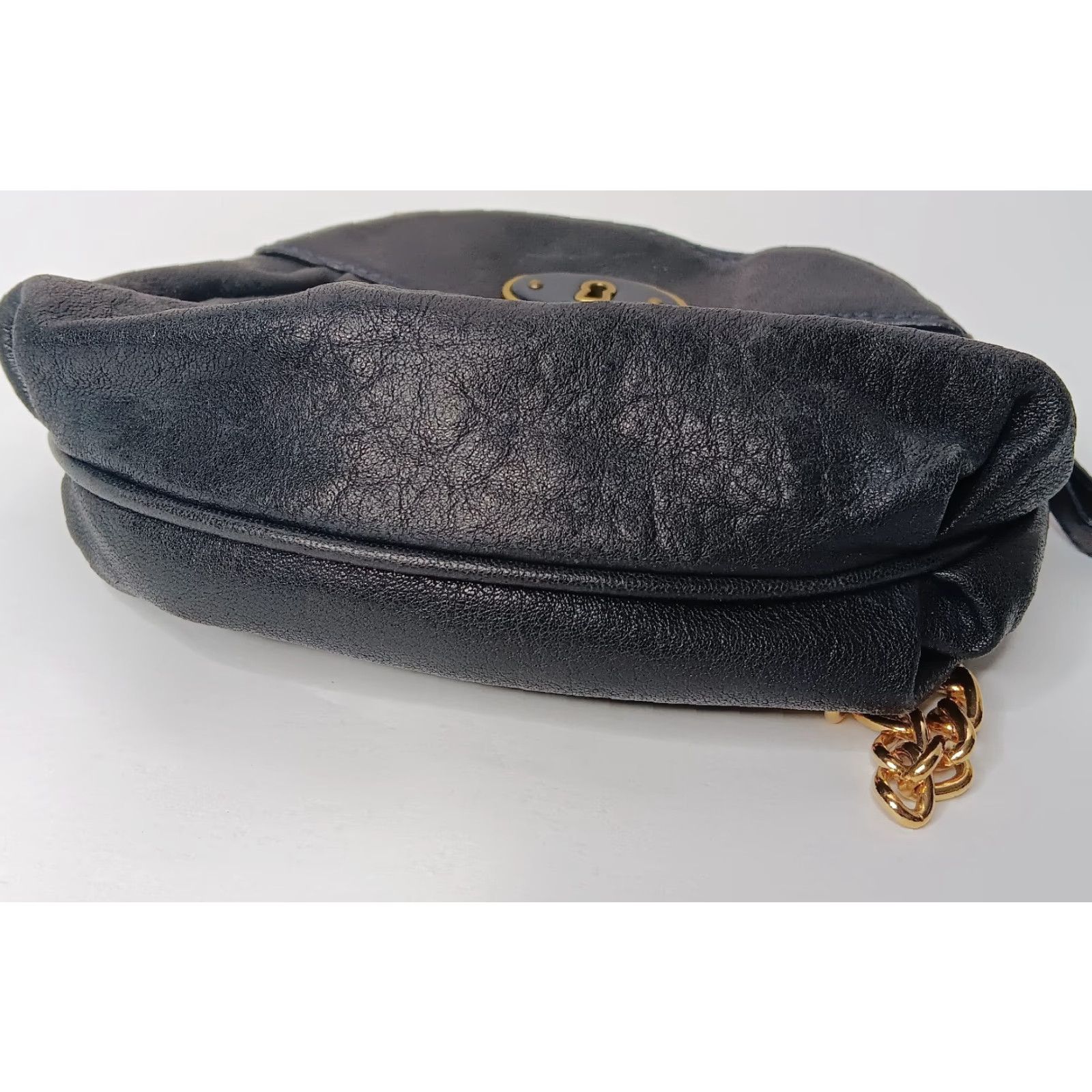 Fossil VINTAGE Fossil Women's Small Black Leather Purse Crossbody Shoulder Bag 7.5" Fancy Chain Size ONE SIZE - 6 Thumbnail